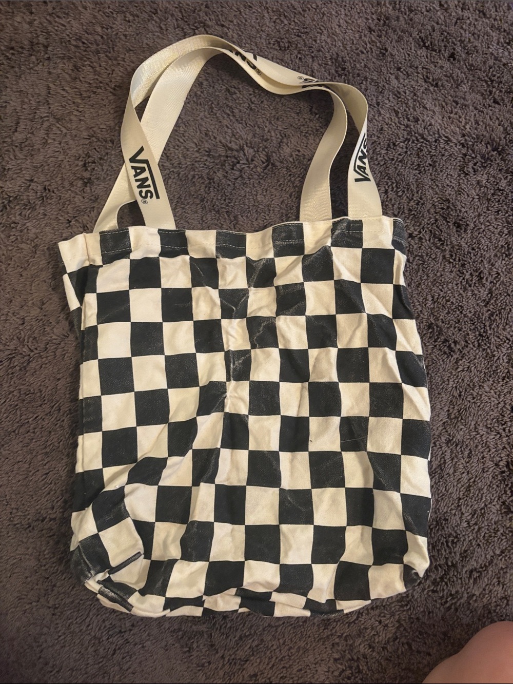 Vans Black & White Checkerboard Canvas Tote with Branded Straps